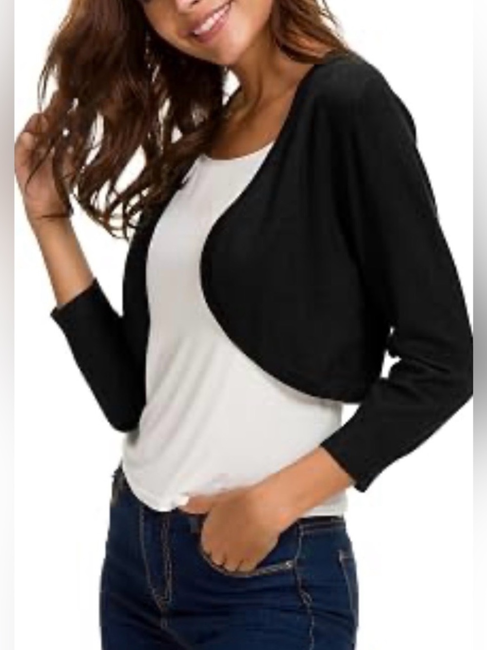 Zaful Black Cropped Open Front Knit Bolero Cardigan Sweater Size XL Heavyweight